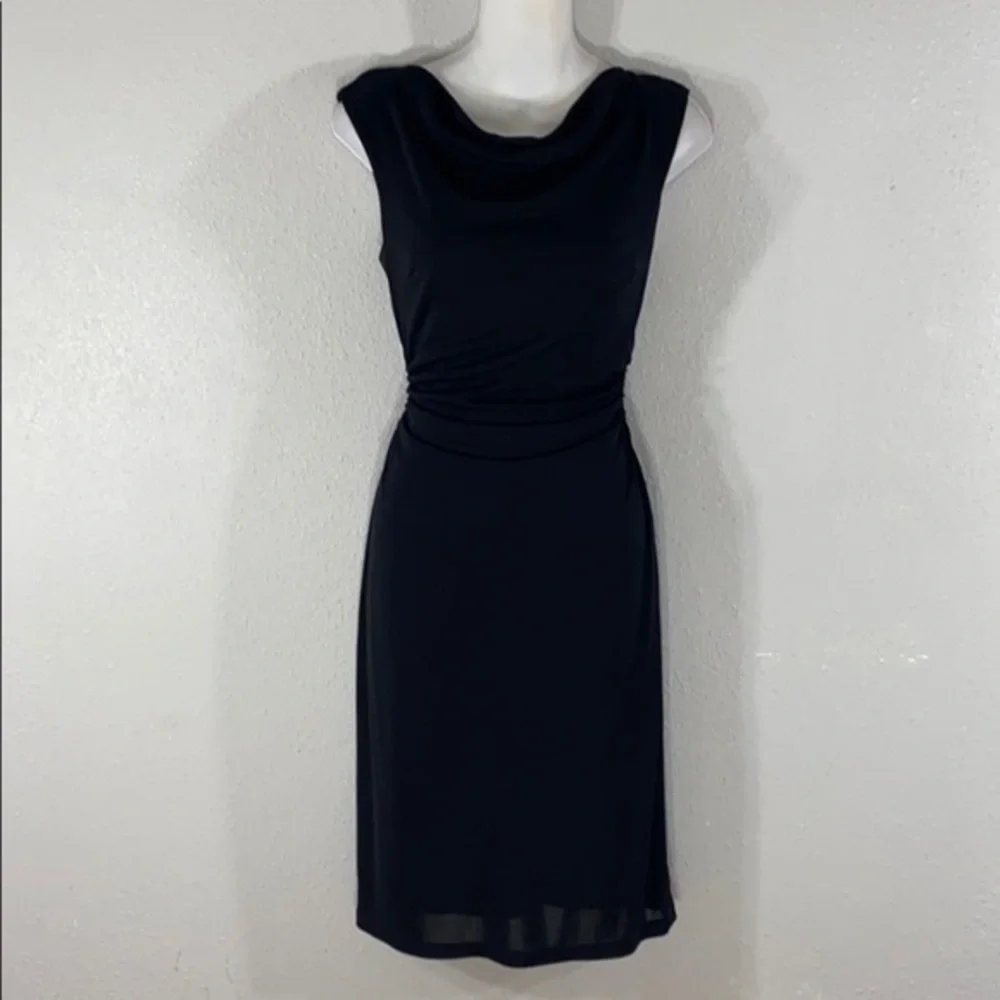David Meister black drape neck cocktail dress V27